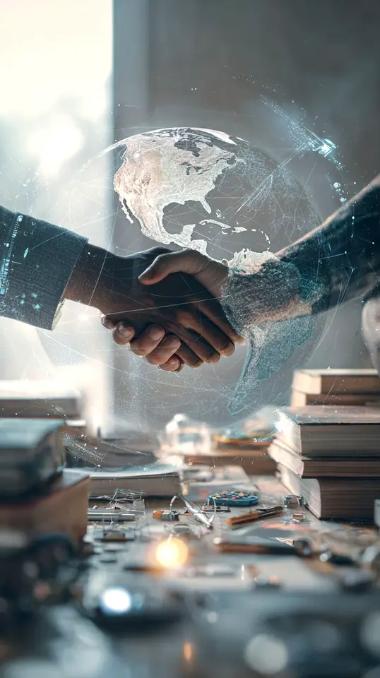 Business partners connected across a digital globe